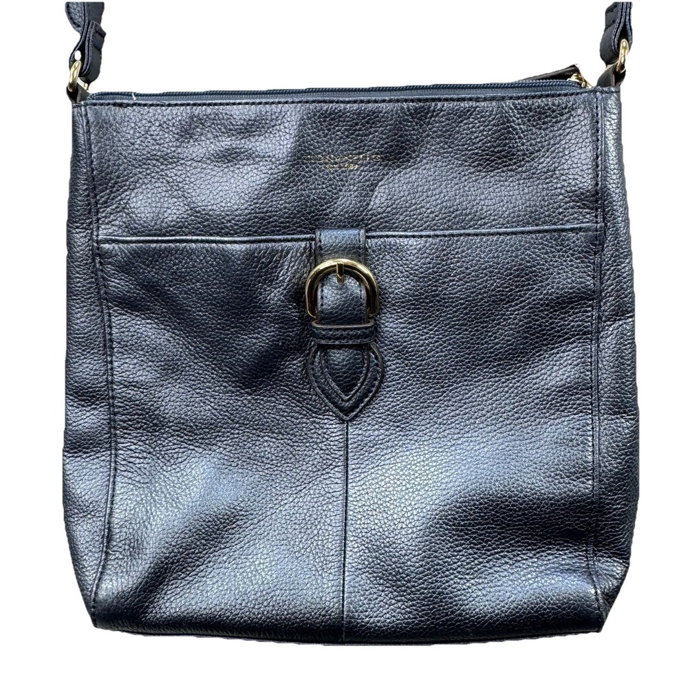 Tignanello Shiny Irridescent Blue Grey Pebbled Leather Messenger Bag Zip Top